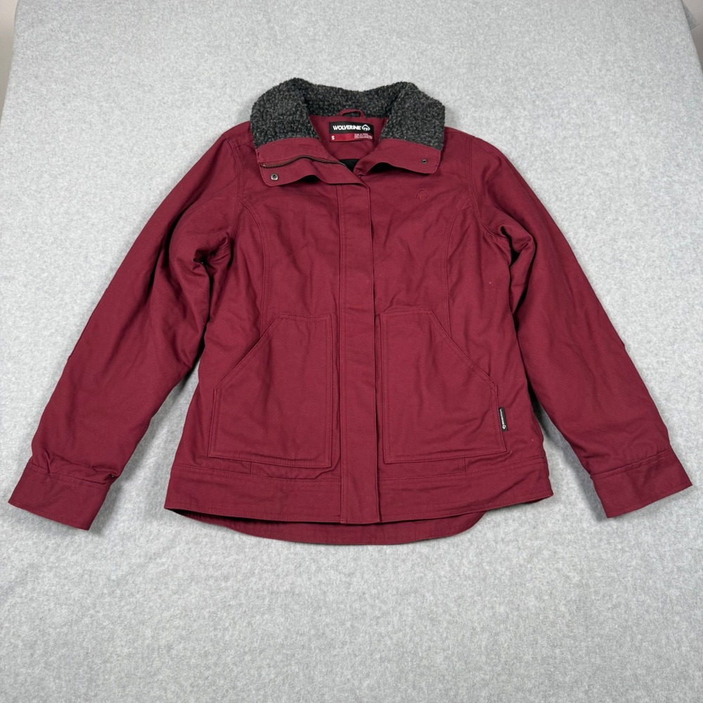Wolverine Womens Canvas Sherpa Collar Work Jacket Burgundy Red Small Farm